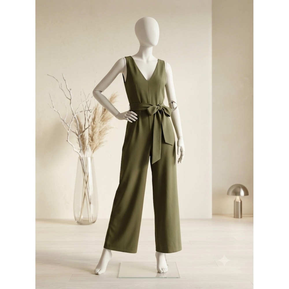 ANewDay XS OliveGreen V-Neck Wide Leg Jumpsuit w/belt resort beachy comfort chic